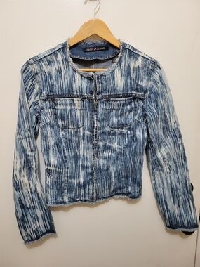 DKNY Blue and White Acid-Wash Jean Jacket